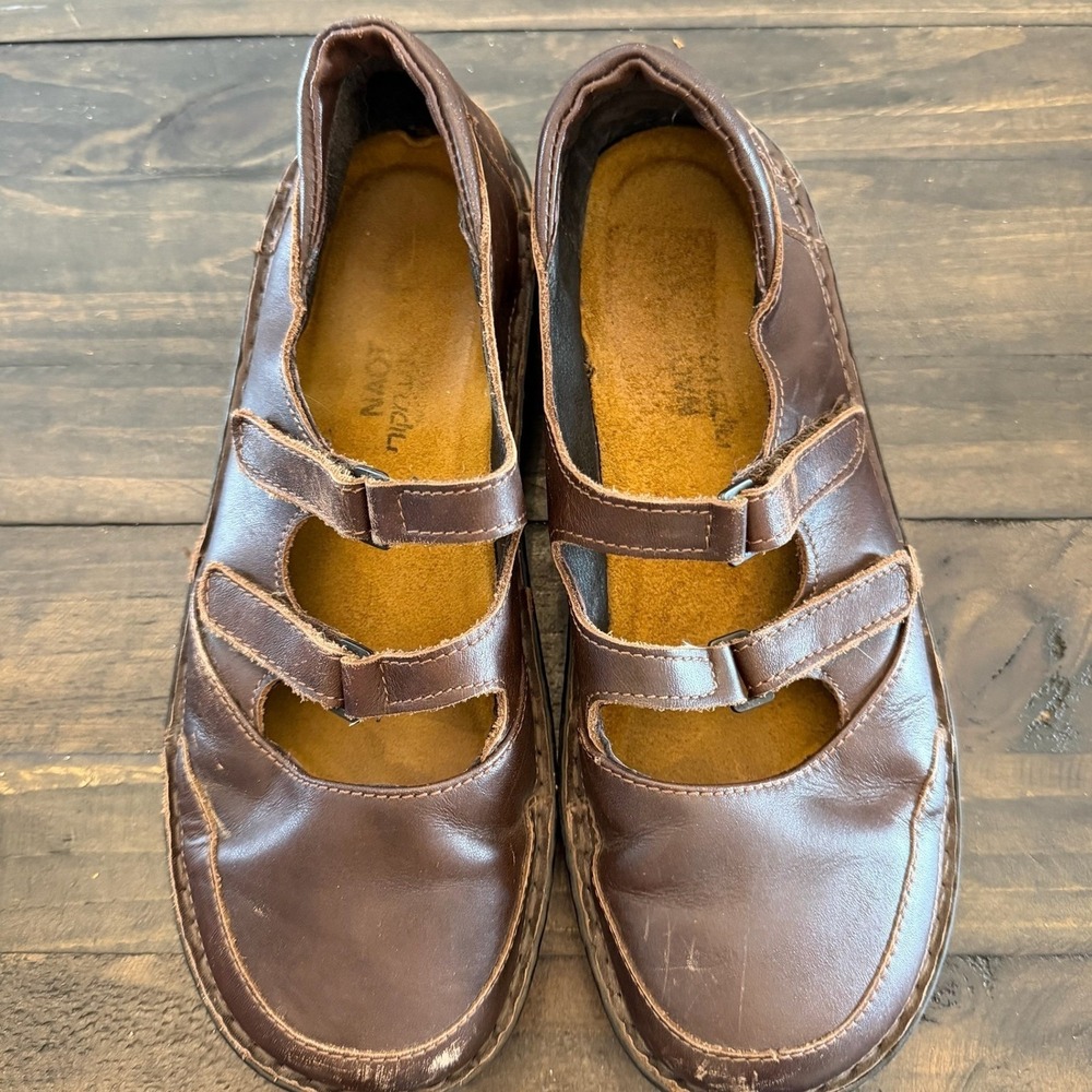 Naot Mary Jane Shoes 39 US 8 Brown Leather Double Strap Hook Loop Comfort